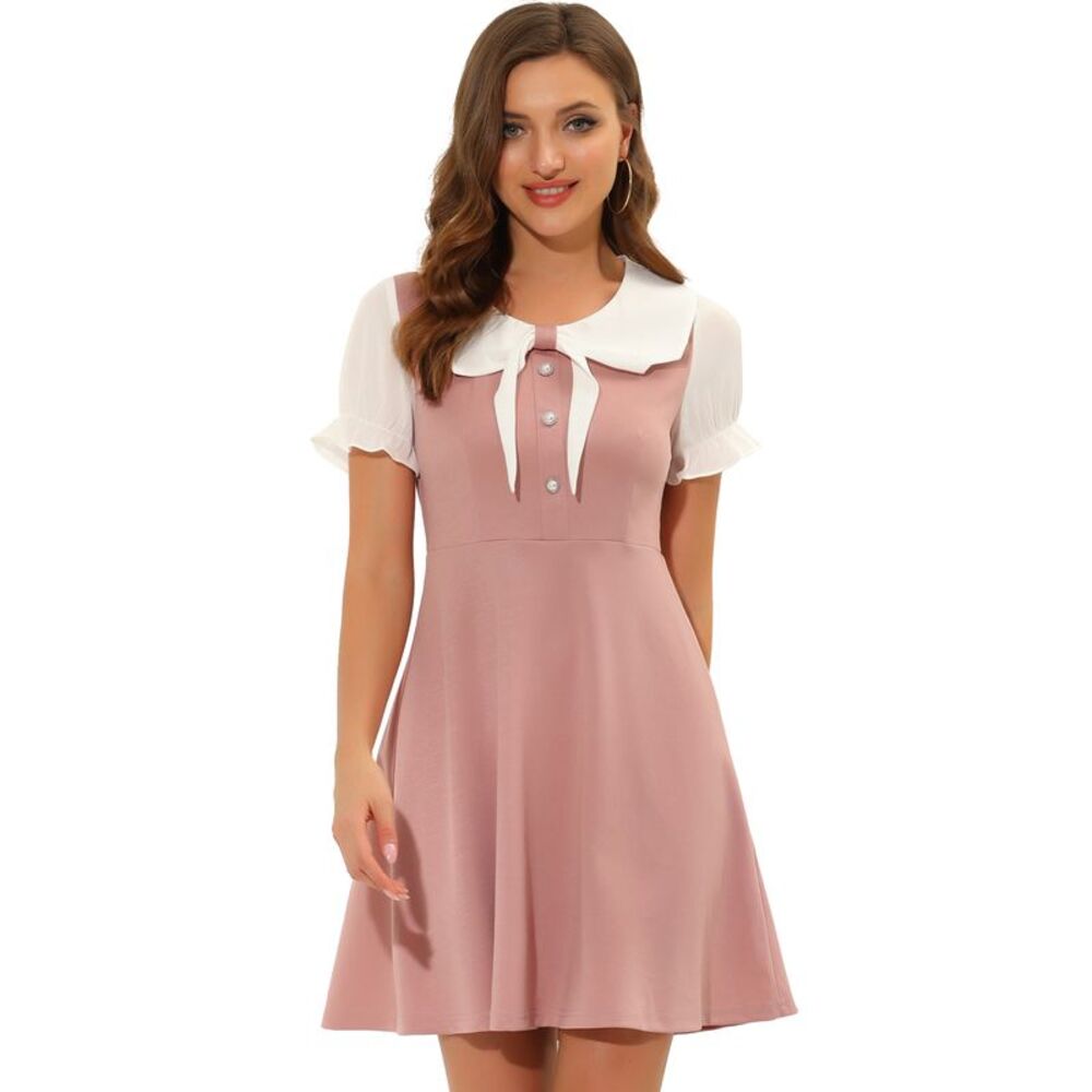 Contrast Color Peter Pan Collar Dress Pink